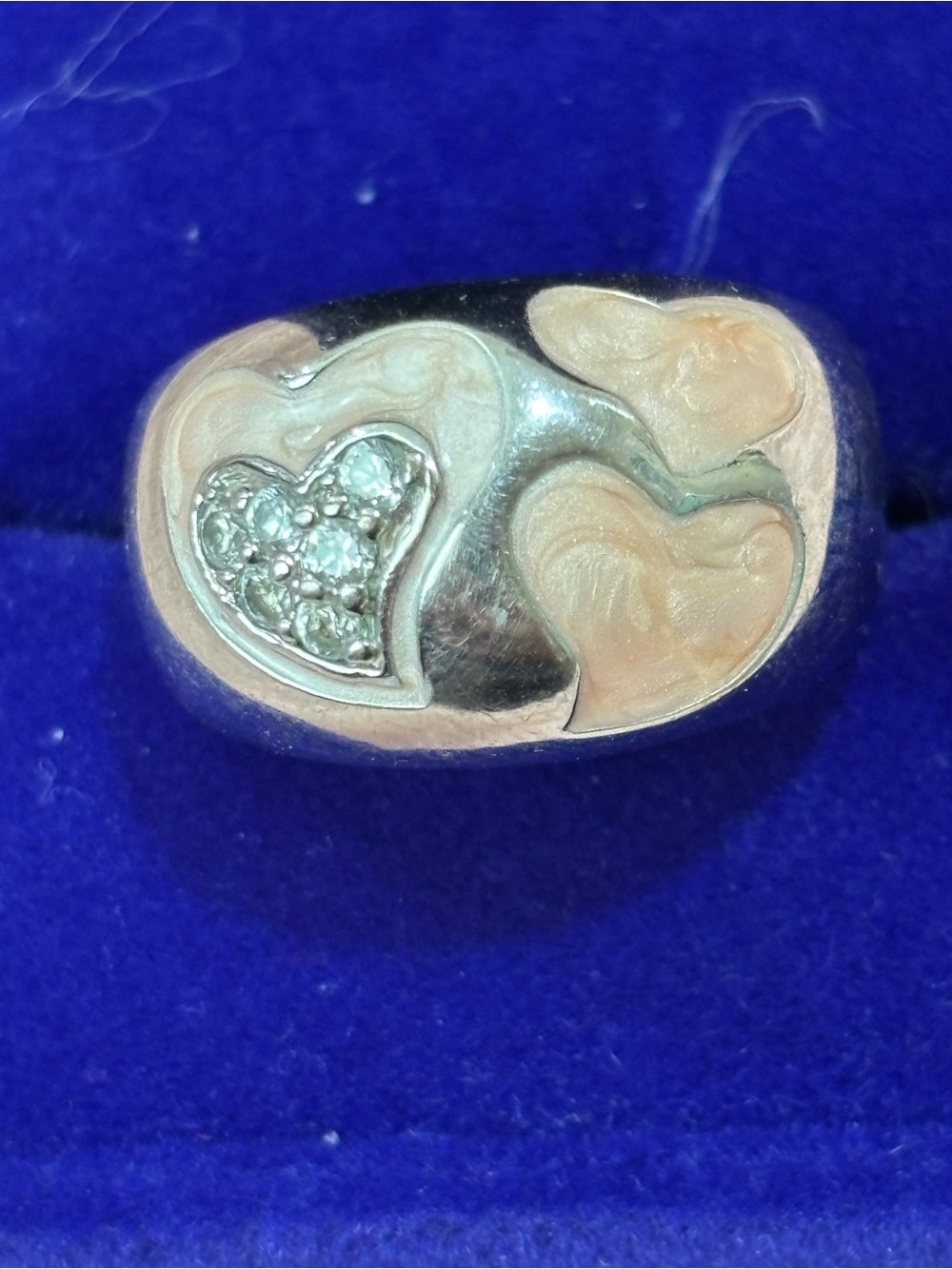 Sterling Silver Heart enamal  Ring in Silver and Rose